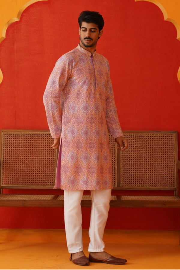 Saffron Lilac Geometric Kurta Set