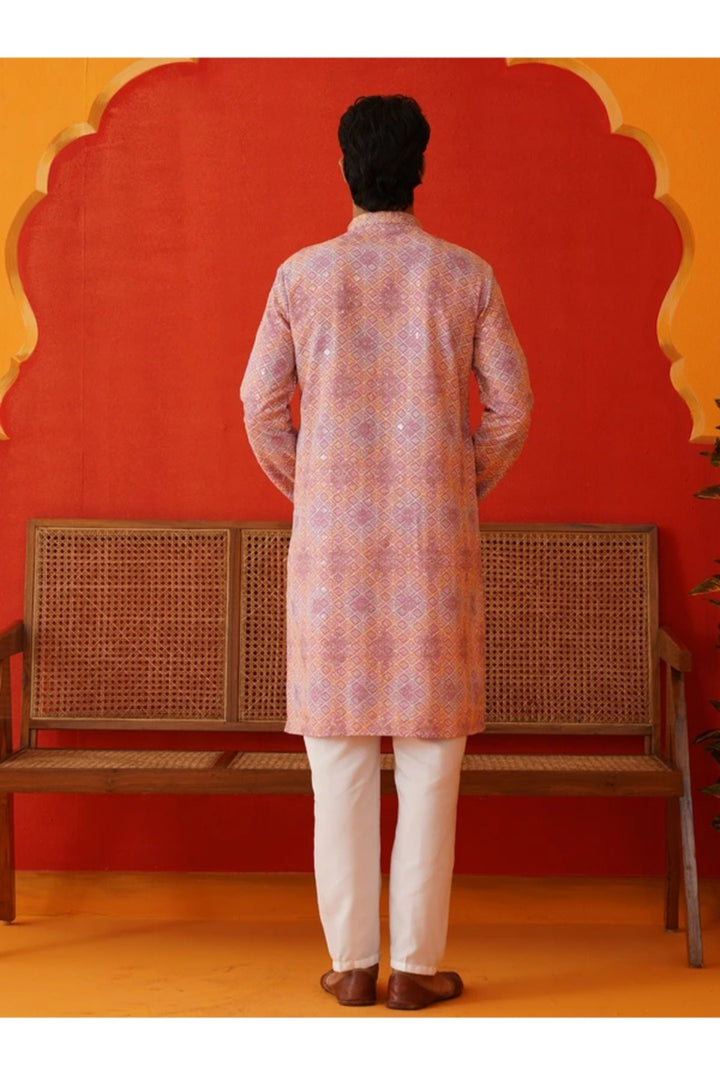 Saffron Lilac Geometric Kurta Set