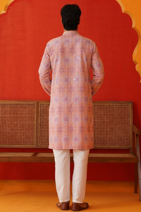 Saffron Lilac Geometric Kurta Set