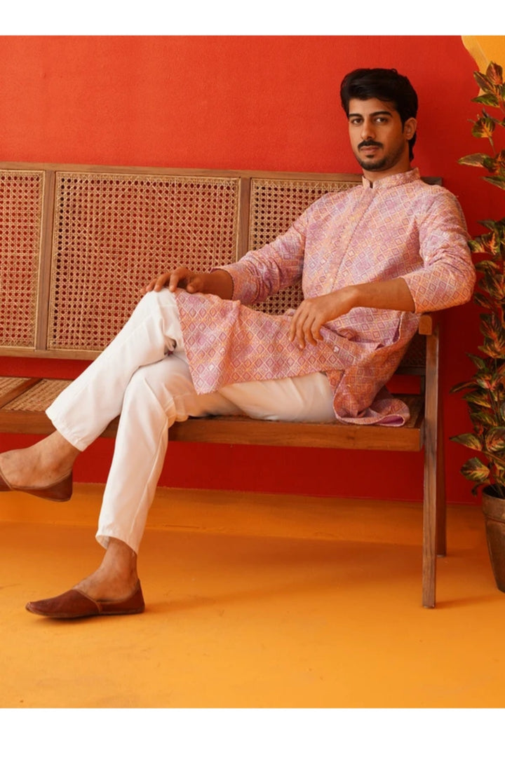 Saffron Lilac Geometric Kurta Set