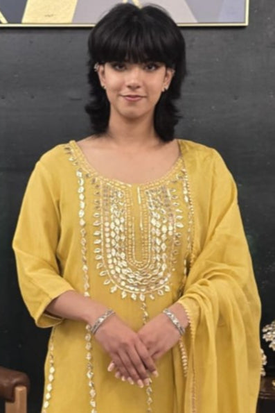 Lime Yellow Gotta Patti Salwar Kameez