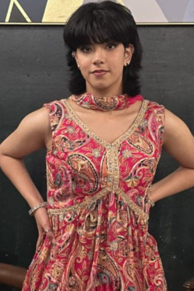 Fuchsia Pink Dhoti Set (Salwar Kameez)