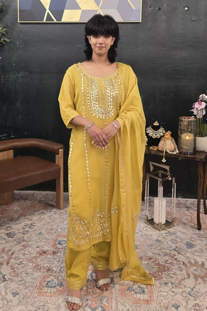 Lime Yellow Gotta Patti Salwar Kameez