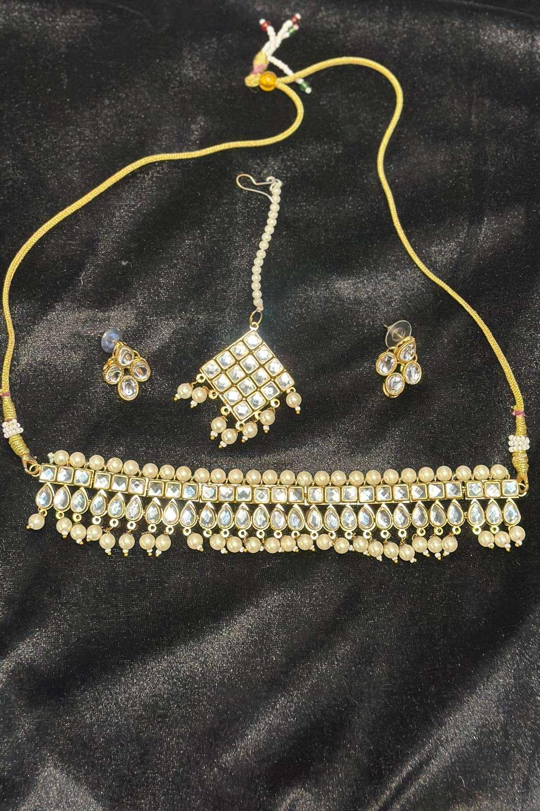 White Crystal-hanging pearl Jewellery Set (Outside Ontario) - myethnicrentals