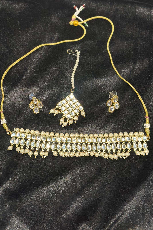 White Crystal-hanging pearl Jewellery Set (Outside Ontario) - myethnicrentals