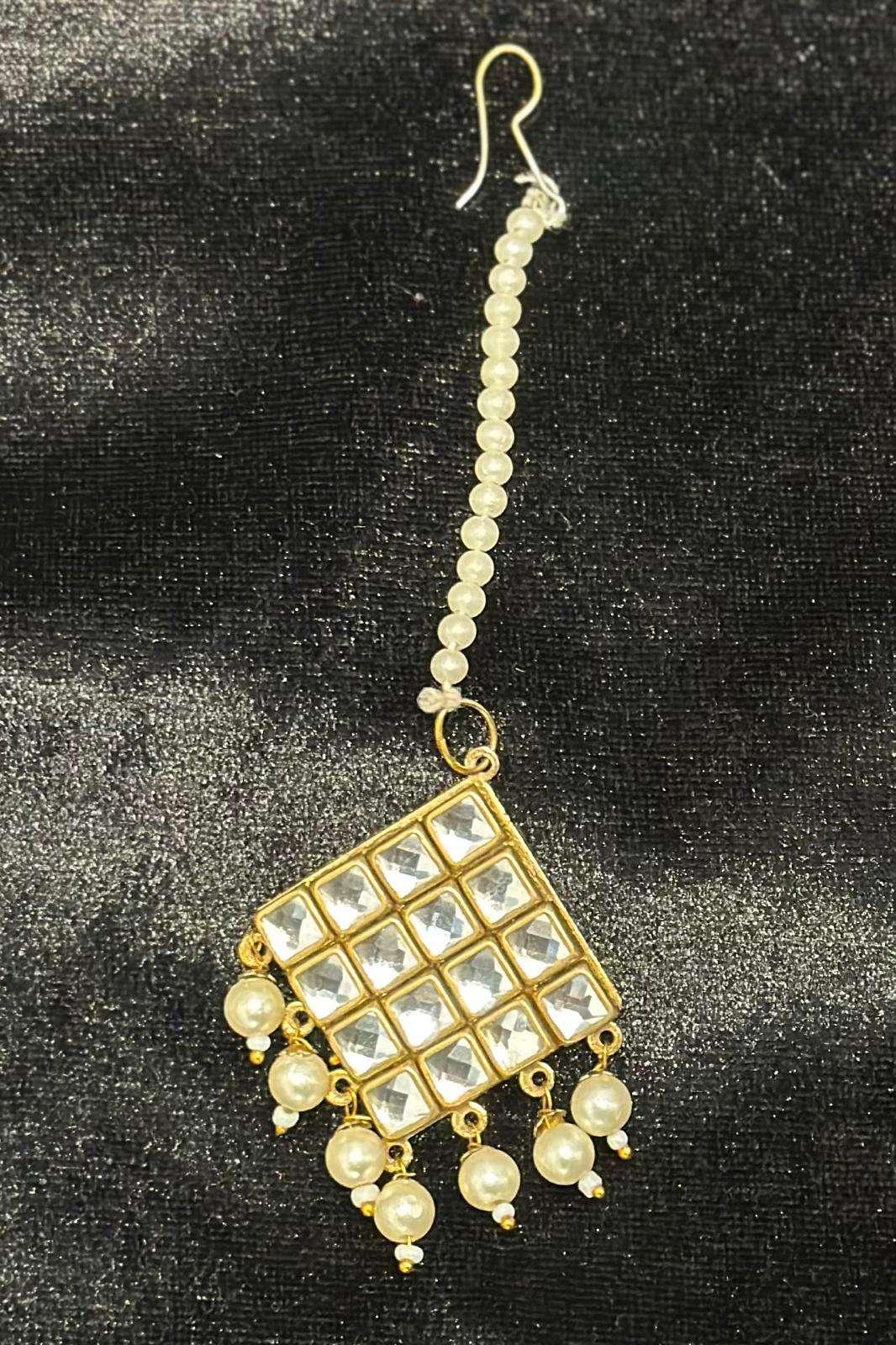 White Crystal-hanging pearl Jewellery Set (Outside Ontario) - myethnicrentals