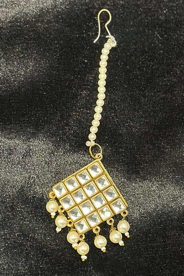 White Crystal-hanging pearl Jewellery Set (Outside Ontario) - myethnicrentals