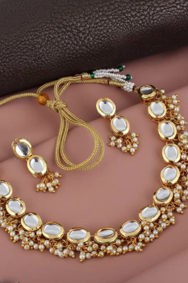 Gold-Plated White Kundan pearl Jewellery Set