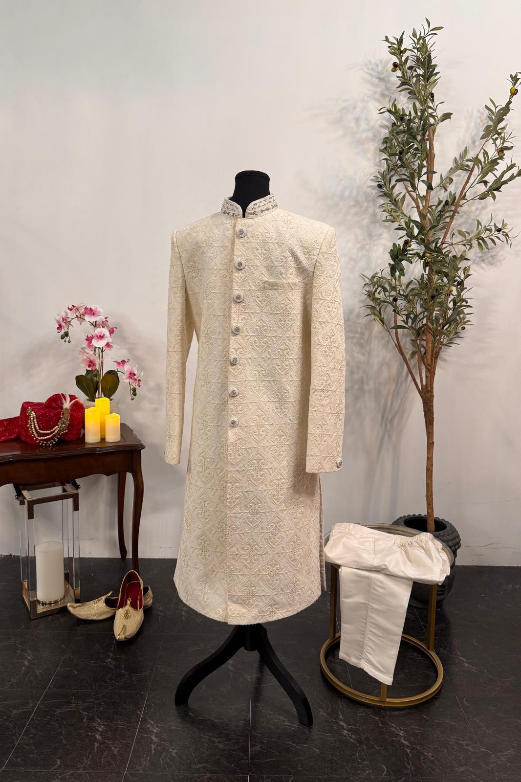 Ivory Embroidered Sherwani