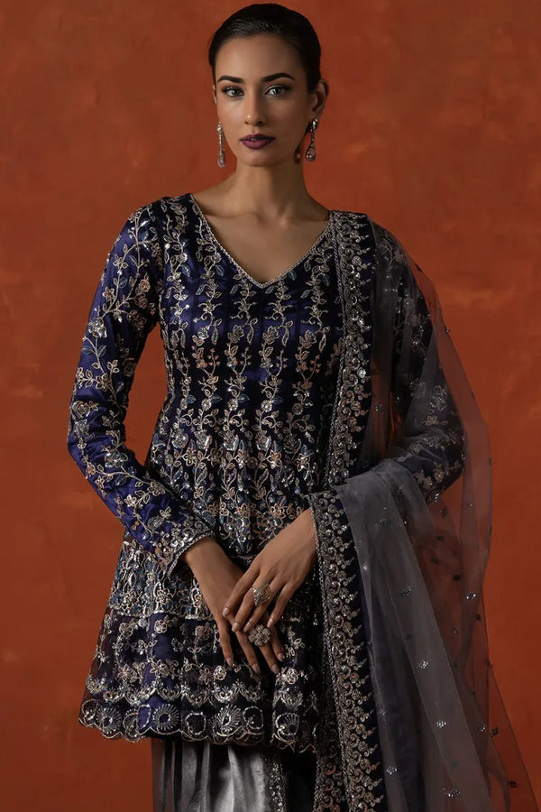 Navy Blue & Slate Grey Embroidered Punjabi Suit