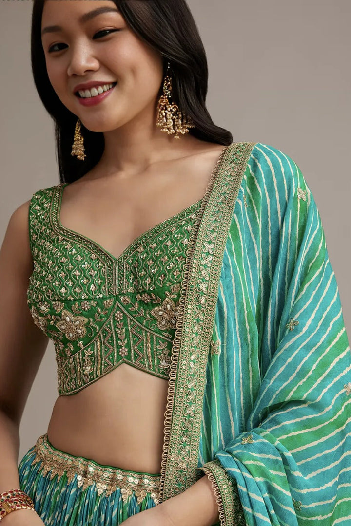 Emerald Leheriya Zardosi Lehenga