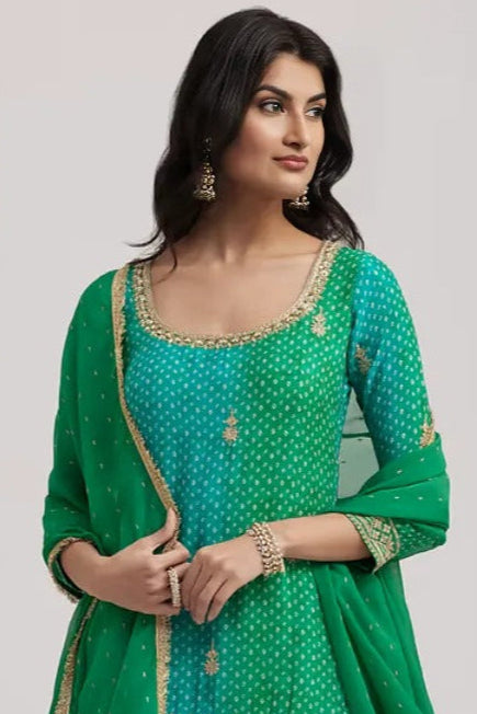 Olive Bandhani Chinon Salwar Kameez