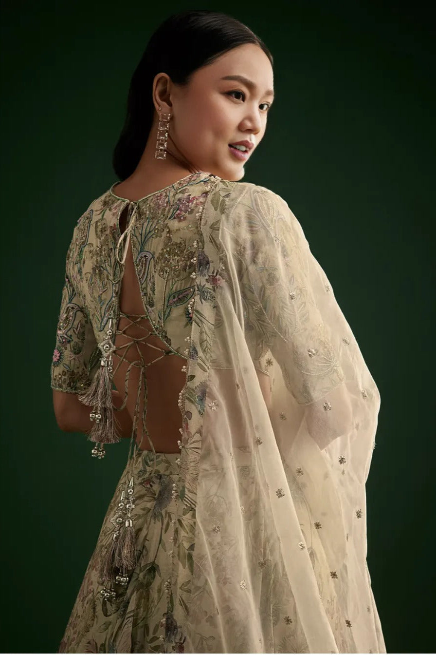 Floral Lehenga Choli with Organza Dupatta