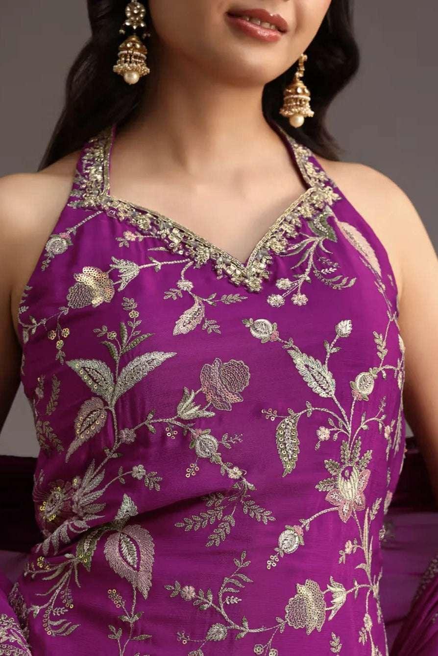 Purple Resham Embroidered Salwar Kameez (Outside Ontario) - myethnicrentals