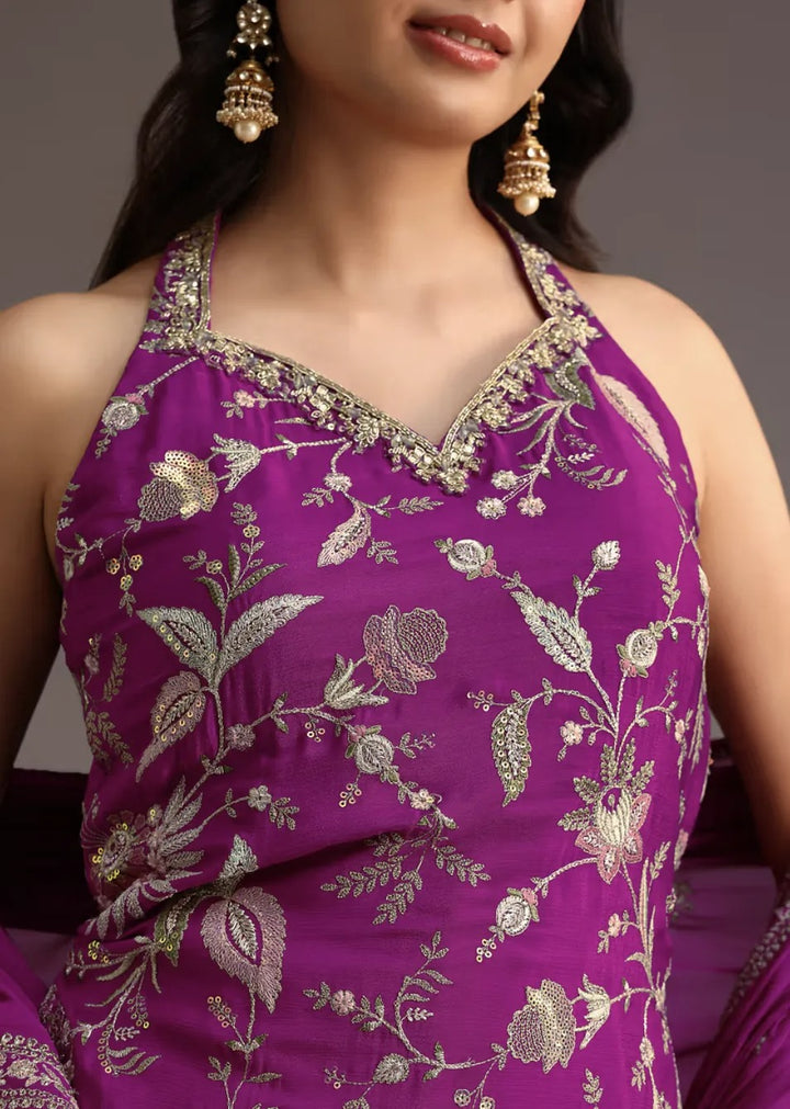 Purple Resham Embroidered Salwar Kameez