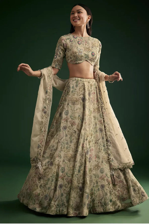Floral Lehenga Choli with Organza Dupatta