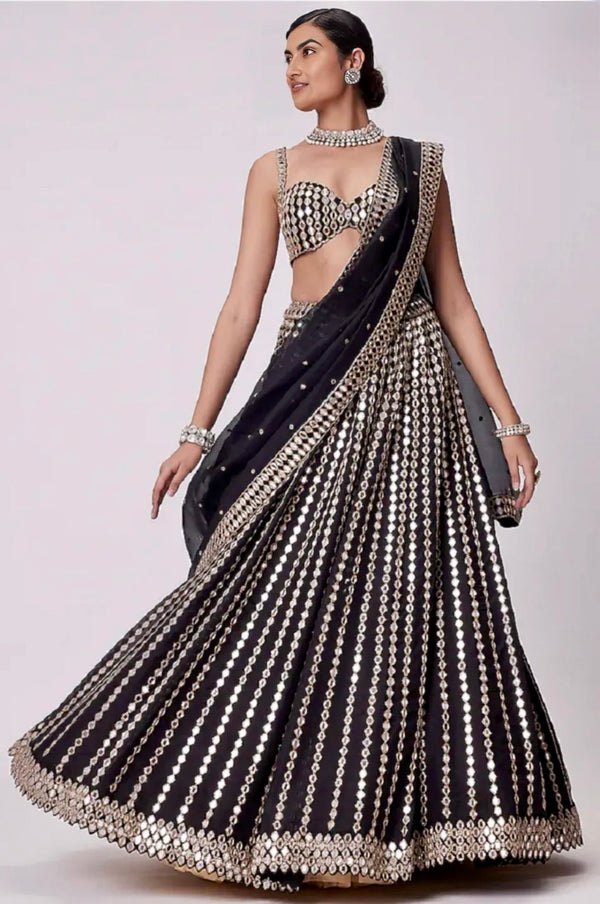 Midnight Bloom Floral Georgette Lehenga