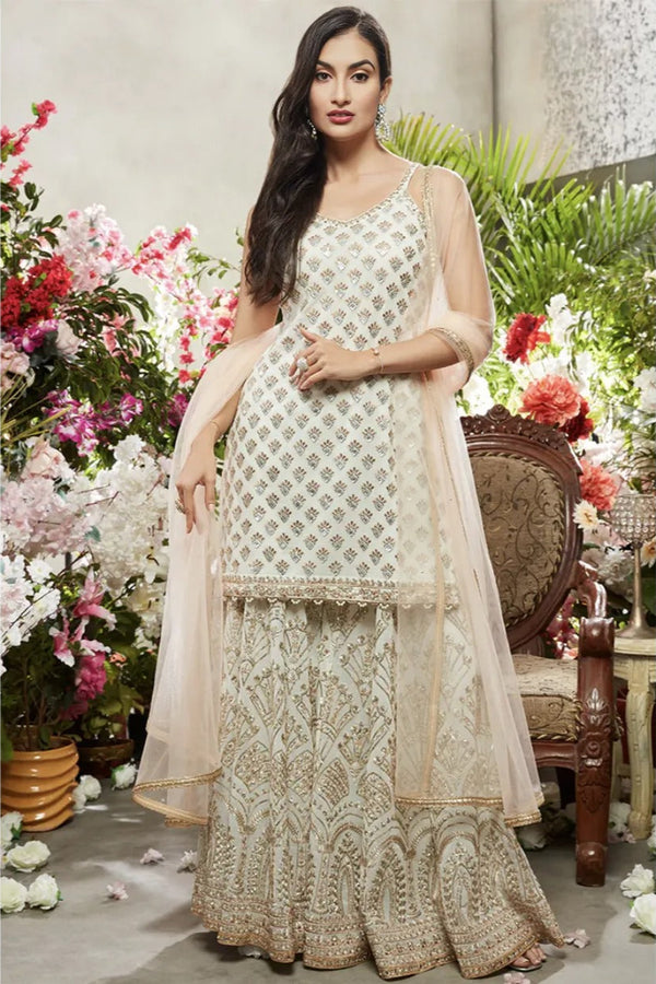 Ivory and Gold Embroidered Sharara Set