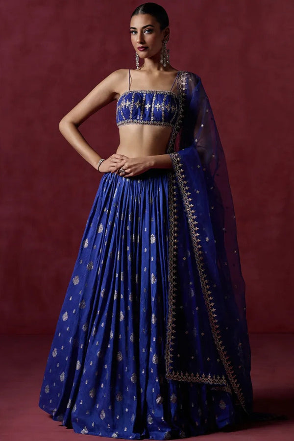 Imperial Blue Brocade Embroidered Lehenga