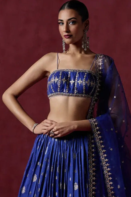 Imperial Blue Brocade Embroidered Lehenga (Outside Ontario)