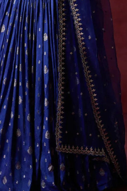 Imperial Blue Brocade Embroidered Lehenga (Outside Ontario)