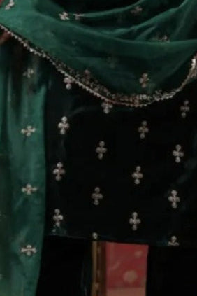 Emerald Velvet Motif Embroidered Salwar Kameez