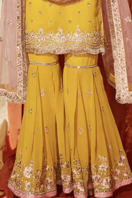 Mustard & Blush Pink Georgette Gharara Suit
