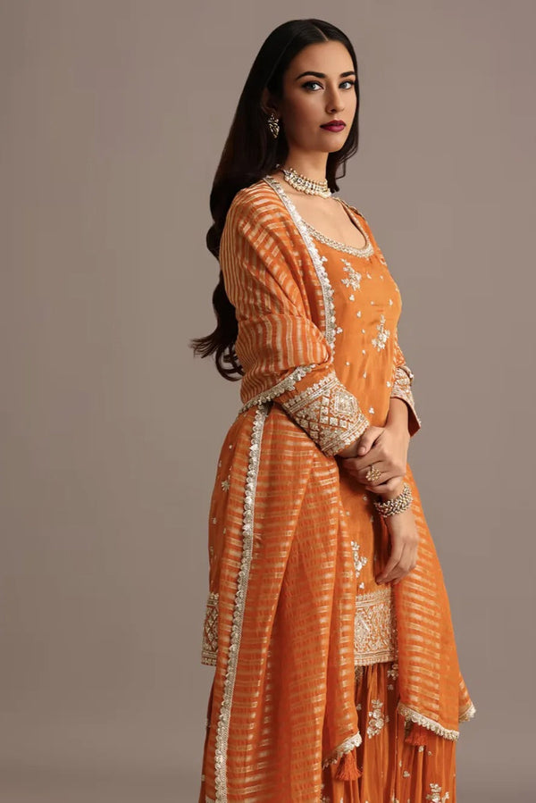 Orange Sequin Kurti Salwar Kameez