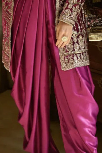 Magenta Velvet Embroidered Jacket Suit