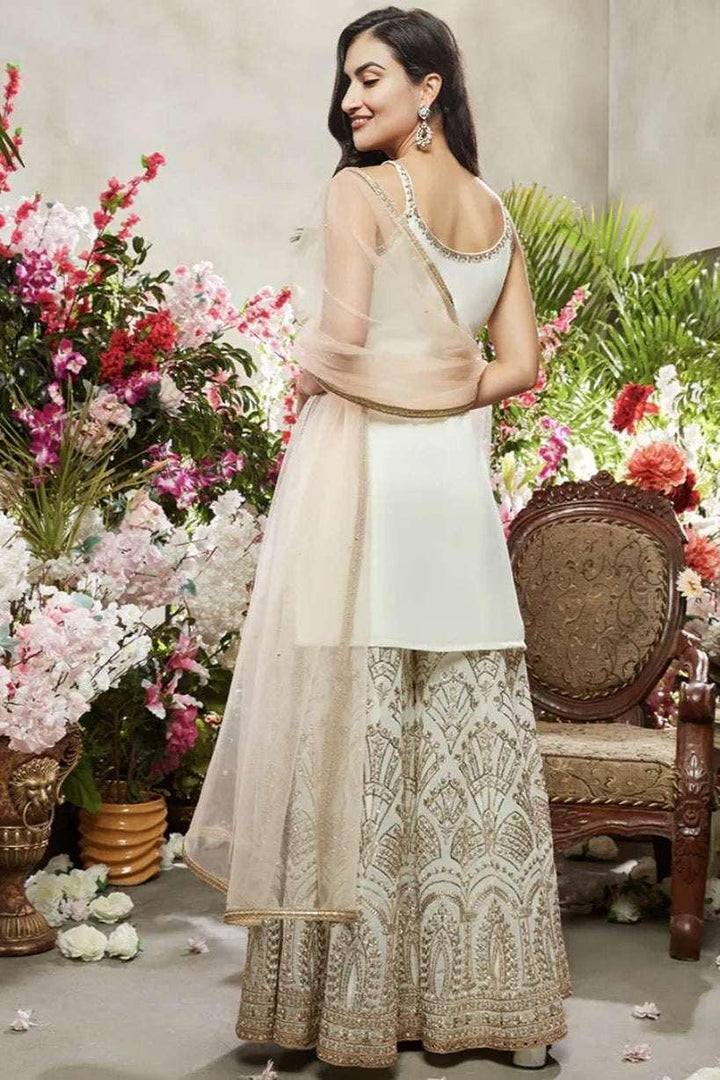 Ivory and Gold Embroidered Sharara Set (Outside Ontario) - myethnicrentals