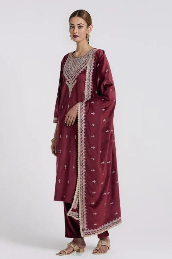 Mauve Threadwork Velvet Salwar Kameez