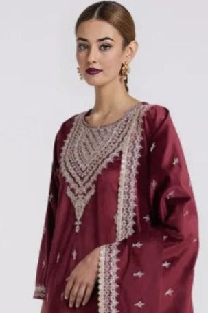 Mauve Threadwork Velvet Salwar Kameez