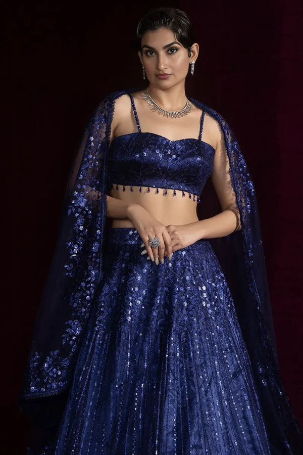 Midnight Navy Embroidered Net Lehenga