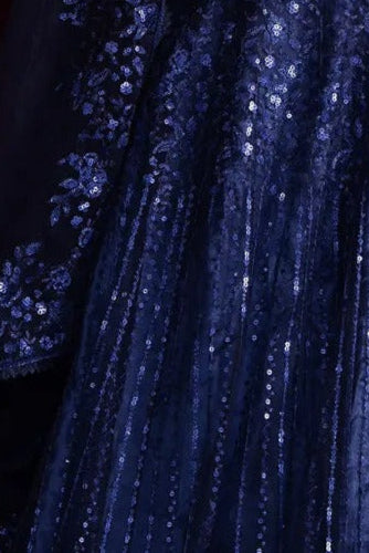 Midnight Navy Embroidered Net Lehenga