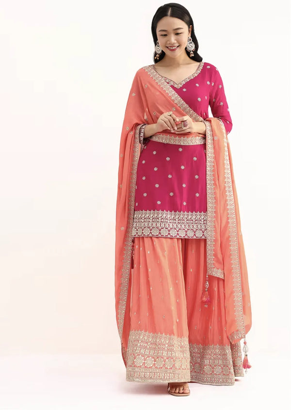 Pink and Peach Zari Work Salwar Kameez