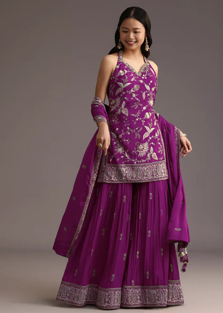 Purple Resham Embroidered Salwar Kameez