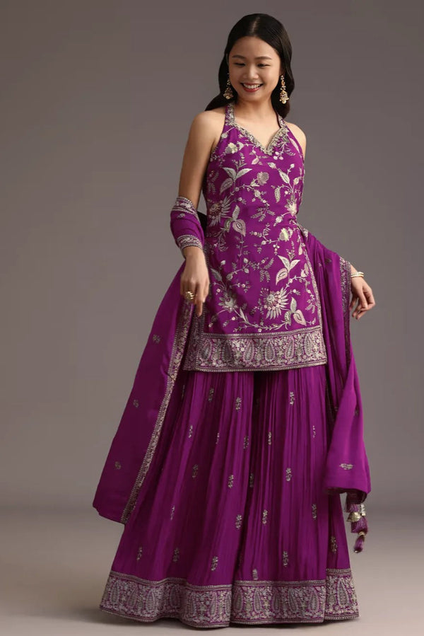 Purple Resham Embroidered Salwar Kameez