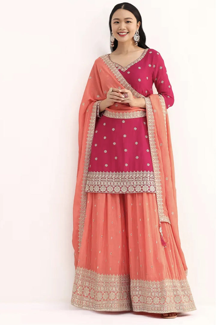 Pink and Peach Zari Work Salwar Kameez
