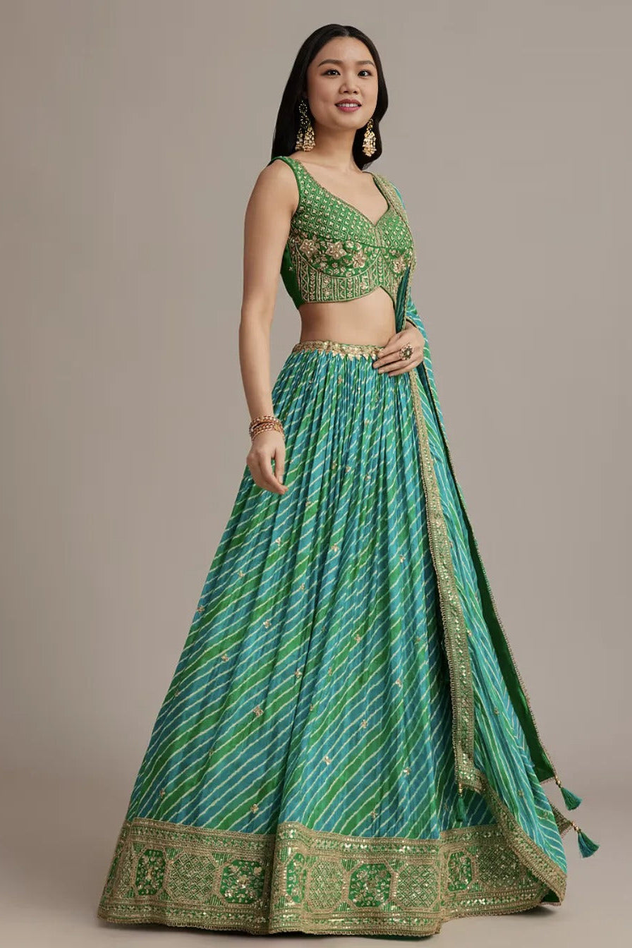 Emerald Leheriya Zardosi Lehenga