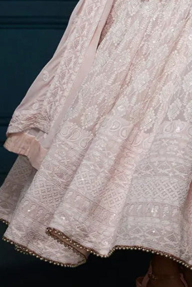 Light Pink Thread Embroidered Anarkali