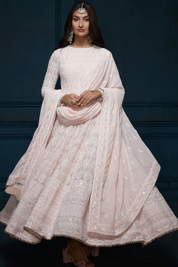 Light Pink Thread Embroidered Anarkali