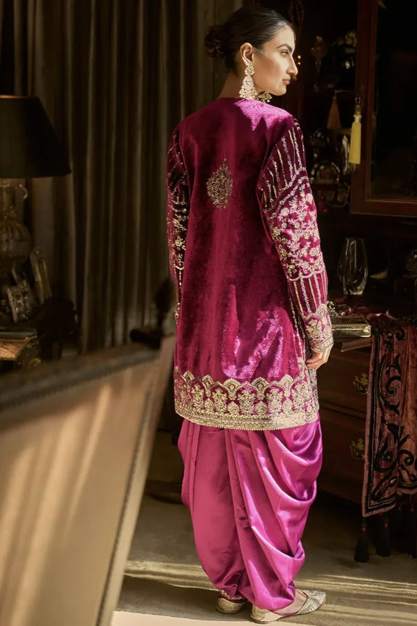 Magenta Velvet Embroidered Jacket Suit