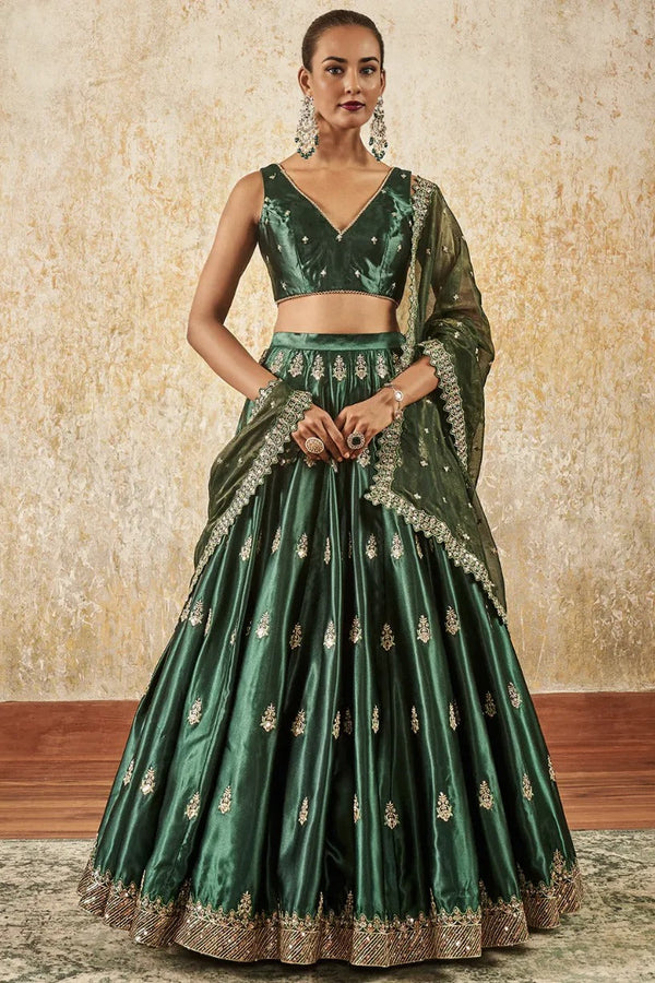 Emerald Green Embroidered Lehenga
