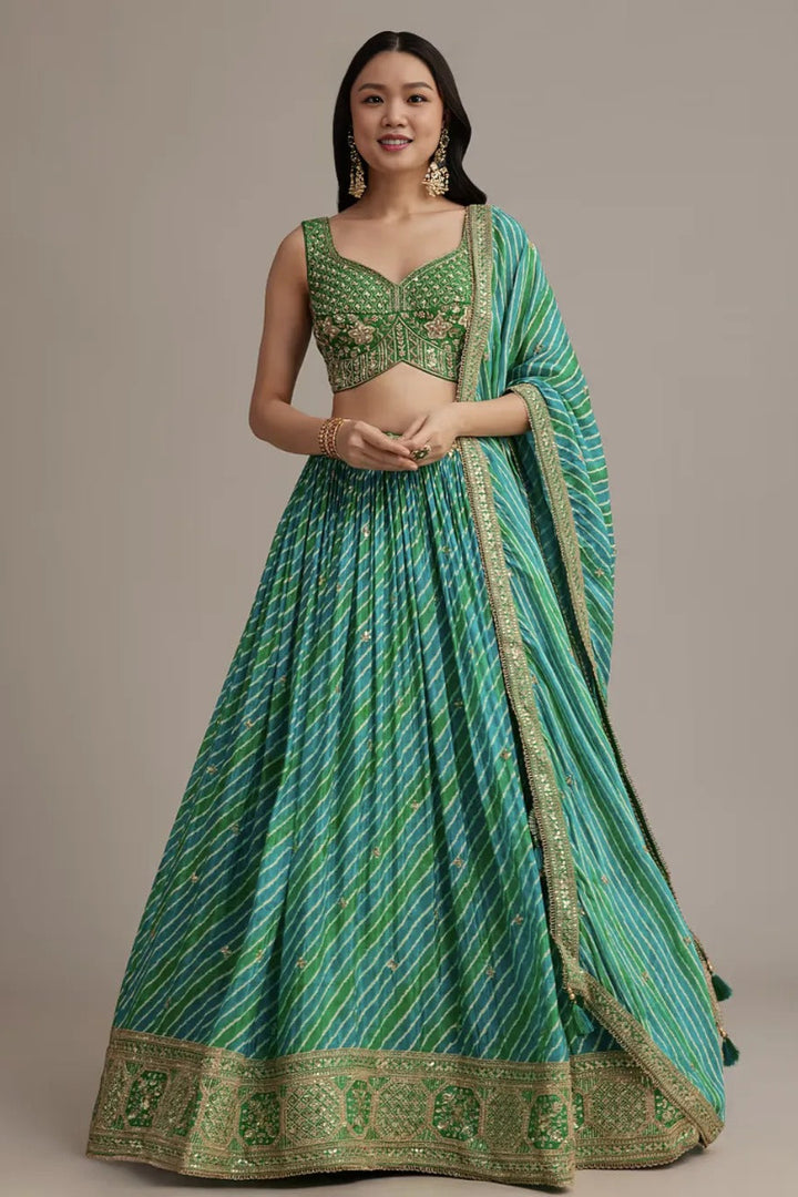 Emerald Leheriya Zardosi Lehenga