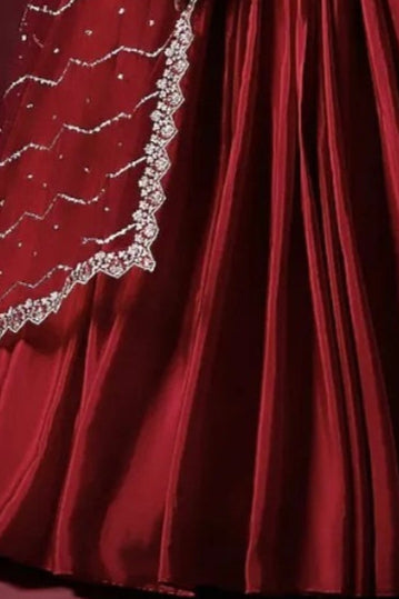 Red Crepe Silk Sequins Embroidered Lehenga