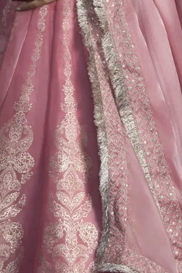 Blush Pink Embroidered Organza Lehenga