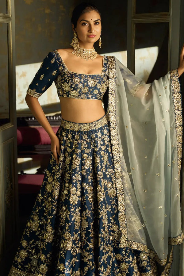 Dark Blue Embroidered Lehenga
