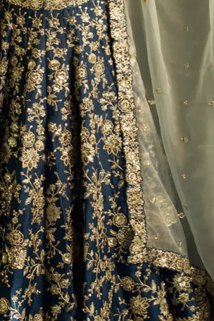 Dark Blue Embroidered Lehenga