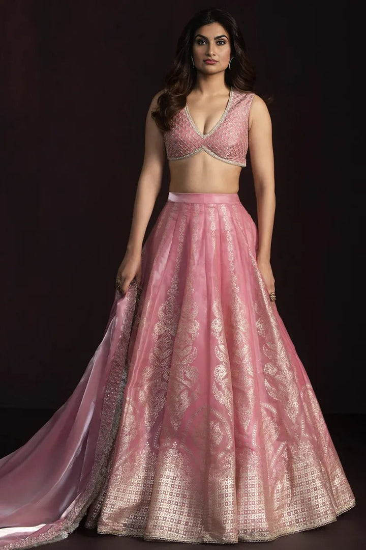 Blush Pink Embroidered Organza Lehenga