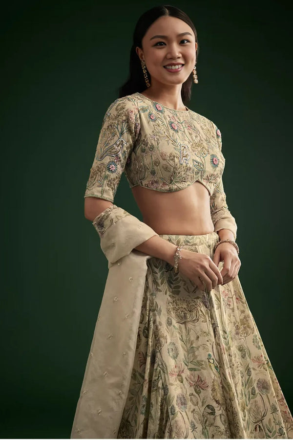 Floral Lehenga Choli with Organza Dupatta